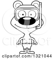 Lineart Clipart Of A Cartoon Black And White Happy Snorkel Bear Royalty Free Outline Vector Illustration