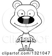 Lineart Clipart Of A Cartoon Black And White Happy Bear Super Hero Royalty Free Outline Vector Illustration