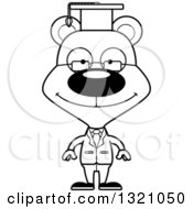 Lineart Clipart Of A Cartoon Black And White Happy Professor Bear Royalty Free Outline Vector Illustration