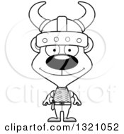 Lineart Clipart Of A Cartoon Black And White Happy Viking Bear Royalty Free Outline Vector Illustration