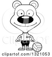 Lineart Clipart Of A Cartoon Black And White Happy Bear Volleyball Player Royalty Free Outline Vector Illustration