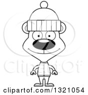 Cartoon Black And White Happy Bear In Winter Clothes