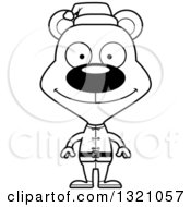 Lineart Clipart Of A Cartoon Black And White Happy Christmas Elf Bear Royalty Free Outline Vector Illustration