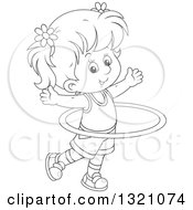 Cartoon Black And White Girl Exercising With A Hula Hoop