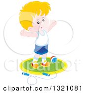 Poster, Art Print Of Cartoon Caucasian Boy Working Out With A Ball And Jump Rope