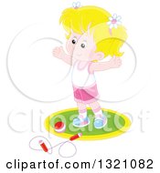 Poster, Art Print Of Cartoon Caucasian Girl Working Out With A Ball And Jump Rope