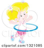 Poster, Art Print Of Cartoon Blond Caucasian Girl Exercising With A Hula Hoop