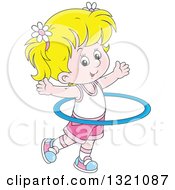 Poster, Art Print Of Cartoon Blond White Girl Exercising With A Hula Hoop