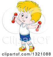 Poster, Art Print Of Cartoon White Boy Working Out With Dumbbells