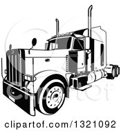 Clipart Of A Black And White Lorry Big Rig Truck 3 Royalty Free Vector Illustration