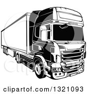 Clipart Of A Black And White Lorry Big Rig Truck 2 Royalty Free Vector Illustration by dero