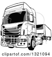 Clipart Of A Black And White Lorry Big Rig Truck Royalty Free Vector Illustration