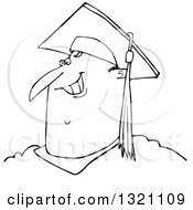 Lineart Clipart Of A Cartoon Black And White Happy Chubby Male Graduate Smiling From The Shoulders Up Royalty Free Outline Vector Illustration