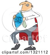 Cartoon Chubby White Dad Showing His Super Hero Shirt