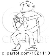 Poster, Art Print Of Cartoon Black And White Chubby Dad Showing His Super Hero Shirt