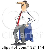 Clipart Of A Cartoon Proud White Super Dad In A Blue Cape Royalty Free Vector Illustration