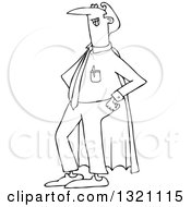 Lineart Clipart Of A Cartoon Black And White Proud Super Dad In A Blue Cape Royalty Free Outline Vector Illustration