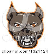 Cartoon Barking Brown Pitbull Guard Dog Head With An Orange Outline