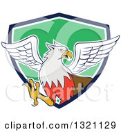 Cartoon Hippogriff Mythical Creature Emerging From A Navy Blue White And Green Shield