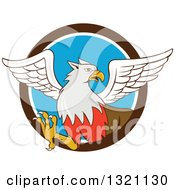 Cartoon Hippogriff Mythical Creature Emerging From A Brown White And Blue Circle