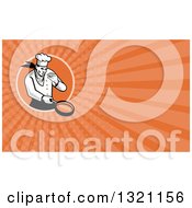 Clipart Of A Retro Chef Cooking With A Frying Pan And Orange Rays Background Or Business Card Design Royalty Free Illustration