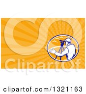 Clipart Of A Retro Surveyor Engineer Using Theodolite Total Station Equipment And Orange Rays Background Or Business Card Design Royalty Free Illustration