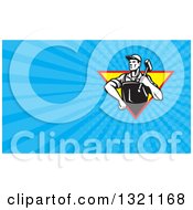 Clipart Of A Retro Blacksmith Holding A Hammer Over His Shoulder And Blue Rays Background Or Business Card Design Royalty Free Illustration