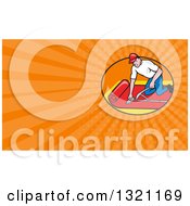 Cartoon White Male Carpet Layer And Orange Rays Background Or Business Card Design