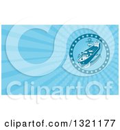 Clipart Of A Retro Cargo Ship Or Ocean Liner With An Anchor And Stars And Blue Rays Background Or Business Card Design Royalty Free Illustration