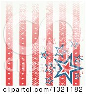 Poster, Art Print Of Distressed Grungy American Background With Vertical Stripes And Stars