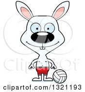 Clipart Of A Cartoon Happy White Rabbit Beach Volleyball Player Royalty Free Vector Illustration