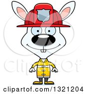 Poster, Art Print Of Cartoon Happy White Rabbit Fire Fighter