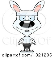 Clipart Of A Cartoon Happy White Fitness Rabbit Royalty Free Vector Illustration
