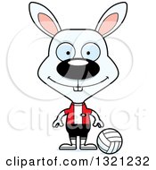 Poster, Art Print Of Cartoon Happy White Rabbit Volleyball Player