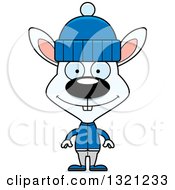 Clipart Of A Cartoon Happy White Rabbit In Winter Apparel Royalty Free Vector Illustration