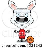 Clipart Of A Cartoon Mad White Rabbit Basketball Player Royalty Free Vector Illustration