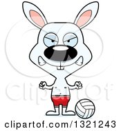 Clipart Of A Cartoon Mad White Rabbit Beach Volleyball Player Royalty Free Vector Illustration
