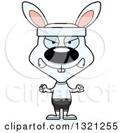 Clipart Of A Cartoon Mad White Fitness Rabbit Royalty Free Vector Illustration