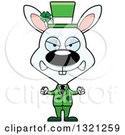 Clipart Of A Cartoon Mad White St Patricks Day Irish Rabbit Royalty Free Vector Illustration