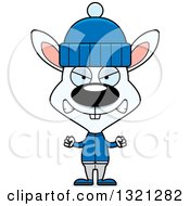 Clipart Of A Cartoon Mad White Rabbit In Winter Apparel Royalty Free Vector Illustration