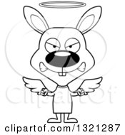Lineart Clipart Of A Cartoon Black And White Mad Rabbit Angel Royalty Free Outline Vector Illustration