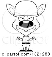 Lineart Clipart Of A Cartoon Black And White Mad Rabbit Soldier Royalty Free Outline Vector Illustration