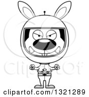 Lineart Clipart Of A Cartoon Black And White Mad Astronaut Rabbit Royalty Free Outline Vector Illustration