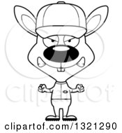 Lineart Clipart Of A Cartoon Black And White Mad Rabbit Baseball Player Royalty Free Outline Vector Illustration