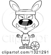 Lineart Clipart Of A Cartoon Black And White Mad Rabbit Basketball Player Royalty Free Outline Vector Illustration