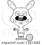 Lineart Clipart Of A Cartoon Black And White Mad Rabbit Beach Volleyball Player Royalty Free Outline Vector Illustration