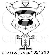 Lineart Clipart Of A Cartoon Black And White Mad Rabbit Captain Royalty Free Outline Vector Illustration