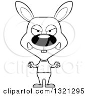 Lineart Clipart Of A Cartoon Black And White Mad Casual Rabbit Royalty Free Outline Vector Illustration