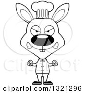 Lineart Clipart Of A Cartoon Black And White Mad Rabbit Chef Royalty Free Outline Vector Illustration