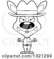 Lineart Clipart Of A Cartoon Black And White Mad Rabbit Cowboy Royalty Free Outline Vector Illustration